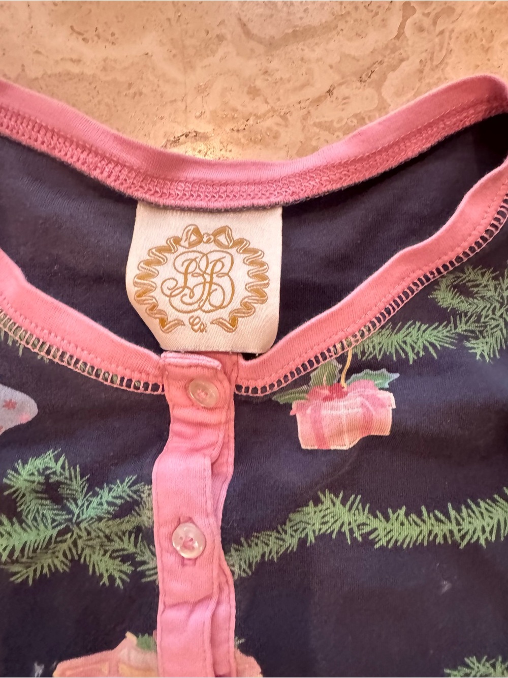 The Beaufort Bonnet Company Navy and Pink Kids Pajama Top